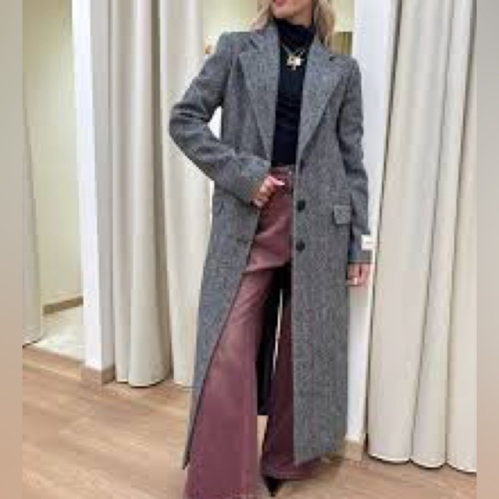 Women's Long Gray 100%Wool Trench Coat